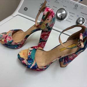 Vibrant Floral Ankle Strap Platform Heels